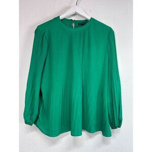 Adrianna Papell Womens Green Pleated Georgette Crepe Blouse Medium Long Sleeve